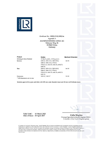 英国劳氏船级社船用铝合金精炼及半成品、-型材、棒材和挤压件制造商认证